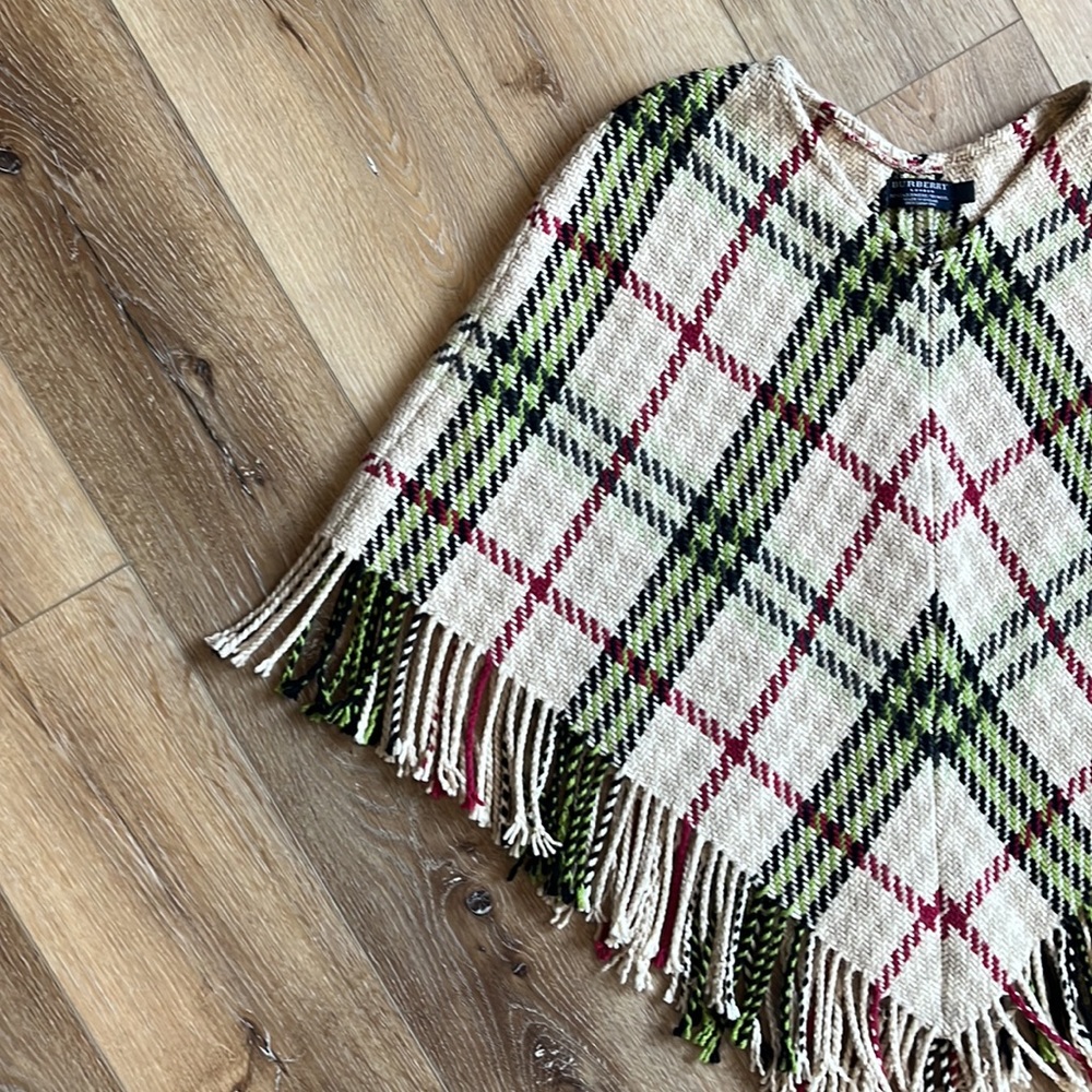 BURBERRY London Cashmere Wool Plaid Fringe Poncho - Picture 4 of 9